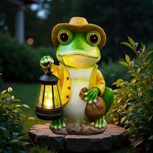 Solar Garden Frog Statue with Lantern, 10-Inch Outdoor Decor, Gift for Mom by Twinbling