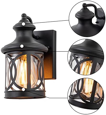2-Pack Outdoor Wall Lights, Porch Lights, Waterproof Outdoor Wall Sconce, Exterior Light Fixture Matte Black with Clear Glass Shade for Garage Patio Front Door Balcony, 12in. - Image 3