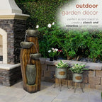 Alpine Corporation TZL304 40" Indoor/Outdoor Floor Tiered Bowls Fountain with LED Lights – Rustic Bowls Garden Fountain for Patio, Yard & Garden Décor, Brown - Image 4