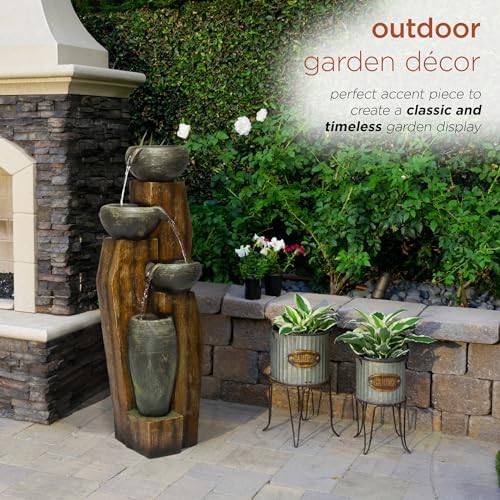Alpine Corporation TZL304 40" Indoor/Outdoor Floor Tiered Bowls Fountain with LED Lights – Rustic Bowls Garden Fountain for Patio, Yard & Garden Décor, Brown - Image 4