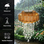 Solar Outdoor Rattan Hanging Chandelier Waterproof Hanging Pendant Light - Image 5