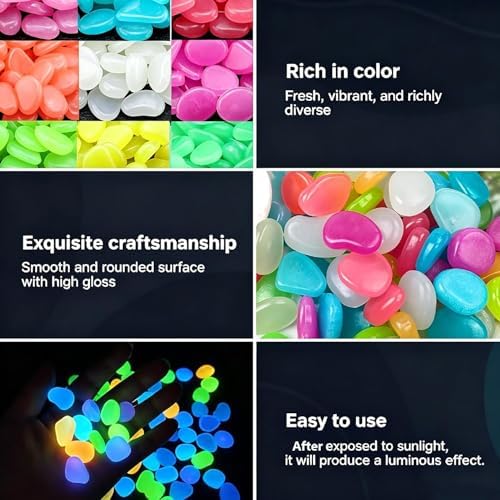 Colorful Glow-in-the-Dark Garden Stones - Solar Luminous Pebbles Night Guide Rocks Outdoor, Magical Glowing Stones for Garden Path, Walkway, Landscaping, Fish Tank Aquarium Decor (Blue,1000pcs) - Image 4