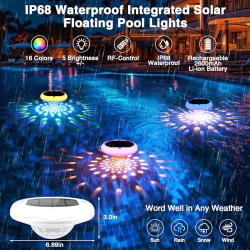 QOLNBY Solar Floating Pool Lights 2 Pack, USB Rechargeable Pool Lights - Image 4