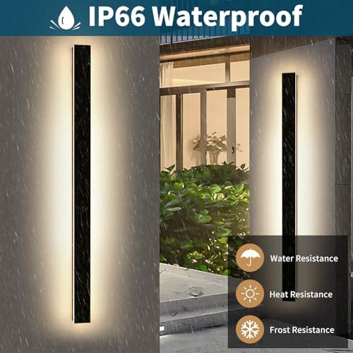 2 Pack Modern Outdoor Wall Light, 71inch Black Exterior Wall Mount Light Fixtures, 3 Color 3000K/4500K/6000K, IP65 Waterproof, Porch Wall Sconce, Long Linear Outside Lighting for Patio Garage Garden - Image 5