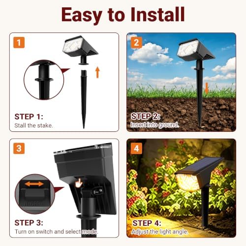 AUDERWIN Solar Spot Lights Outdoor Waterproof 12 Pack Warm White - Image 6