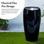 Glitzhome 29.25" H Oversized Ceramic Vase Outdoor Water Fountain Tall Patio Garden Water Fountain with LED Light and Submersible Pump Yard Art Decor, Black, 29.25”H - Image 4