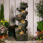 Sunlinua 48H Large Rock Cascading Outdoor Water Fountain with 6 Tiers by Sunlinua