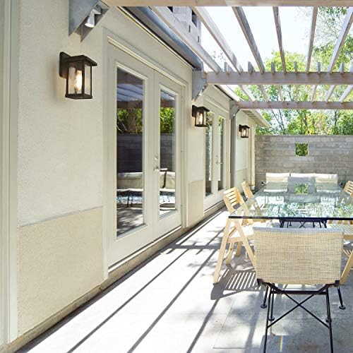 LALUZ Rectangle Outdoor Light Fixtures Wall Mount, Weatherproof Outdoor Wall Lights with Ripple Glass Panes, A03321S Anti-Rust Porch Light for Patio, Yard, Garage, Front Door, Matte Black Finish - Image 6