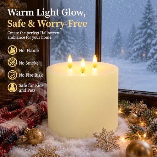 Amagic 3 Wick Extra Large Flameless Pillar Candles with Timer Remote, Ivory - Image 7