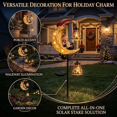 Solar Halloween Black Cat & Pumpkin Moon Garden Stake Light,2-in-1 Waterproof Outdoor LED Yard Decor with Hanging Lantern,Auto Dusk-to-Dawn Lawn Ornament for Pathway,Patio, Walkway (Color-C-2PCS) - Image 7