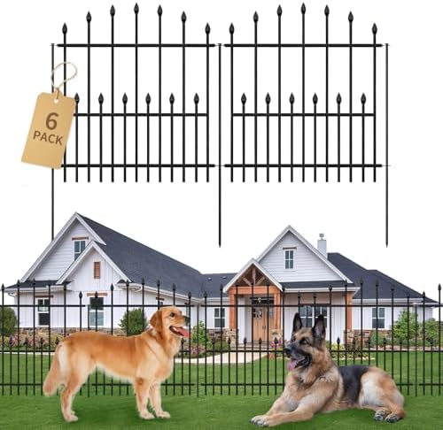 Decorative Garden Fence Outdoor - 40in(H) x 14.5Ft(L) Heavy Duty Metal Garden Decor Fencing Border Animal Barrier No Dig Rustproof for Rabbit Dog Yard & Patio Flower Bed (6 Panels + 7 Stakes) by GLAINTE