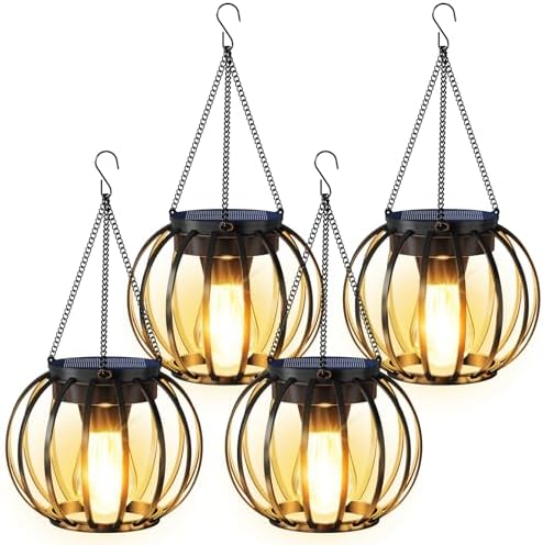 Solar Lanterns Outdoor Waterproof Metal Solar Hanging Lantern, 4Pack by AOUNQ