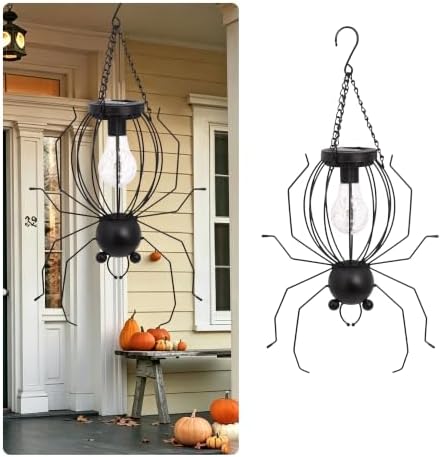 Solar Spider Hanging 20.5in Iron Halloween Garden Glowing Light Decor by Unknown