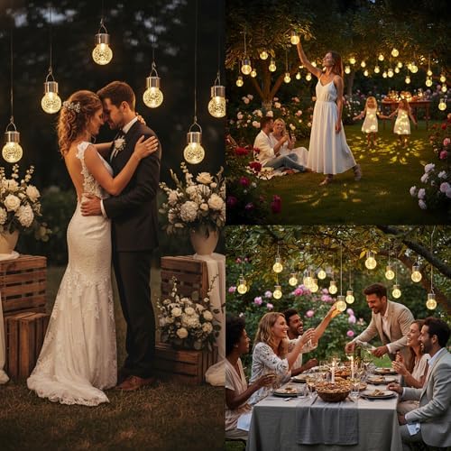 Outdoor Solar Lanterns,Solar Globe Lights Waterproof Hanging Decorative Cracked Glass Balls Light Up Ornaments for Shepherd Hook Tree Umbrella Fence Garden Yard Decor 12 Pack (Warm White) - Image 3