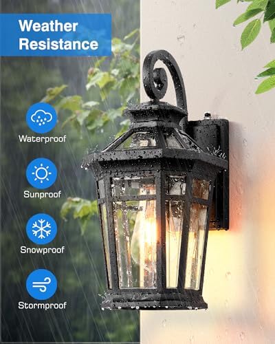 Outdoor Light Fixtures Wall Mount, Black Exterior Sconce Lights Waterproof, Dusk to Dawn Porch Light with Beveled Glass, 100% Aluminum Outdoor Wall Lantern for Garage, Outside Lights for Patio - Image 3