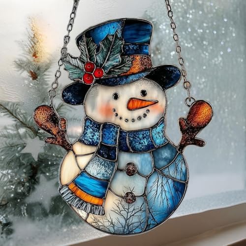 Snowman Cute Mistletoe Winter Scarf Acrylic Suncatcher - Image 3