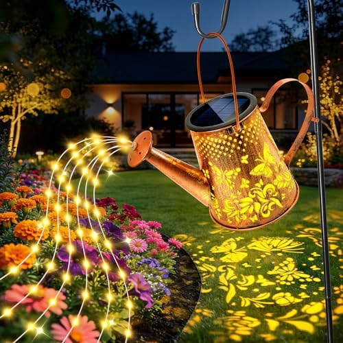 Solar Watering Can Lights:Outdoor Waterproof Metal Led String Lantern - Butterfly Fariy Hanging Decorations for Garden Pathway Patio - Mothers Day Gifts for Mom Grandma Women Over 40 by Altantagy
