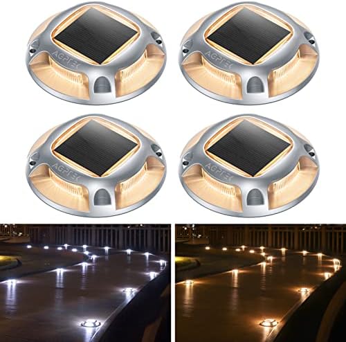 AGPTEK Solar Driveway Lights Outdoor 4 Pack, 2 Color Modes LED Deck Dock by AGPTEK