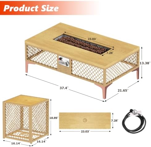 LYNSLIM Outdoor Fire Pit Table with Tank Table, CSA Certifed 60,000 BTU Stainless Steel Burner, Rattan Rectangular Propane Patio Firepit Table for Outside with Exterior, Porch, Backyard or Garden - Image 5