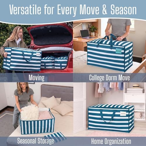VENO 8 Pack Extra Large Heavy Duty Moving Bags with Wide Opening & Reinforced Handles, Reusable Storage Tote Bags with Strong Zippers for Clothes, College Dorm Essentials & Moving Supplies - Image 6