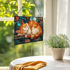 Sleeping Cat Curled in Window Light Rectangular Stained Glass Suncatcher – Hanging Window Panel with Animal & Nature Scene – Vibrant Glass Art Gift for Wildlife, Fantasy, Nature Lovers ZqhdE1 - Image 2