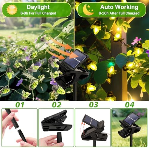 ANGMLN 2 Pack Solar Firefly Lights,19.6FT 30 LED Solar Fairy String Lights - Image 3