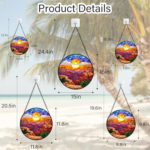 CHATYOUNG Stained Glass Window Hanging Canyon Orange-Red Sunrise Landscape 9.8" - Suncatcher Door Garden Home Decor Birthday Christmas for Men Woman Mom Grandma Dad Friend - Image 6