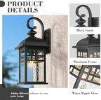 Emliviar 22" Black Industrial Wall Lantern, Weatherproof Outdoor Wall Mount Lamp Light Fixture with Water Ripple Glass, DE279B-M BK-WP - Image 2