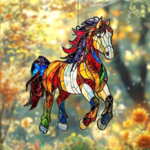 Mystical Horse Acrylic Suncatcher 12 Inches, Halloween Decoration Indoor Outdoor, Bedroom Porch Decor, Stained Glass Effect Window Hanging, Spiritual Horse Ornament, Horse Lover Gift for Her by XISZYS