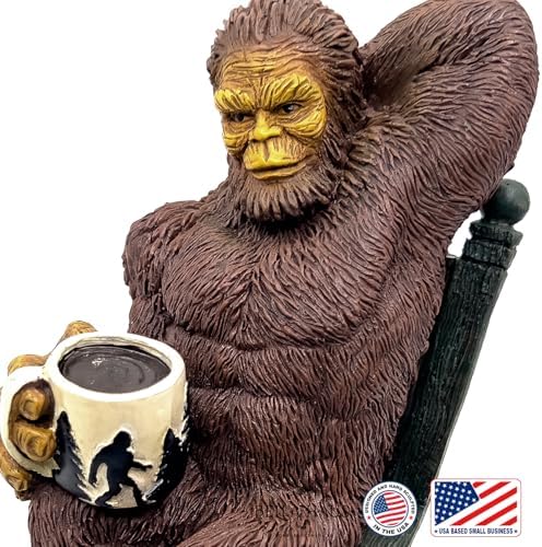 Bella Haus Bigfoot Garden Statue | Sasquatch Enjoying Morning Coffee | Whimsical Bigfoot Cabin Décor for Yard Patio Office or Home | Mythical Coffee-Loving Sasquatch Figurine | Hand-Painted Resin - Image 5
