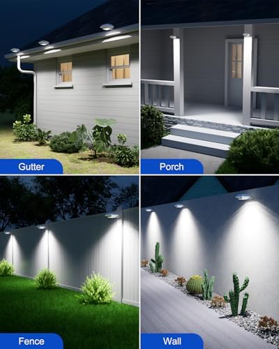 FALOVE 4 Pack Cool White Solar Power Gutter Mount Lights Outdoor Waterproof - Image 4