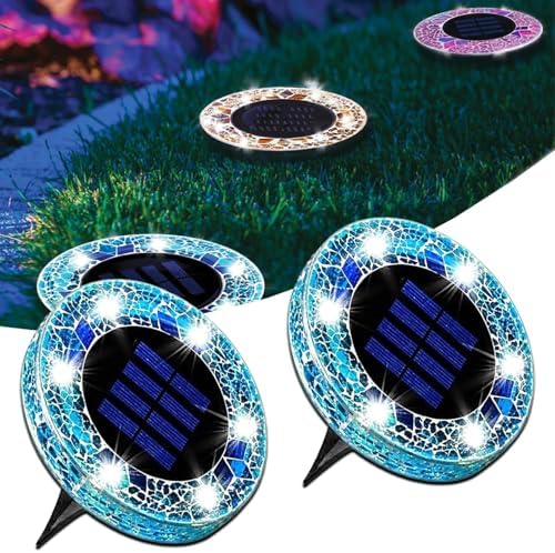Colorful Mosaic Solar Disk Light,Waterproof Outdoor Glass LED Garden Stake Lighting(Blue,2) by Unknown