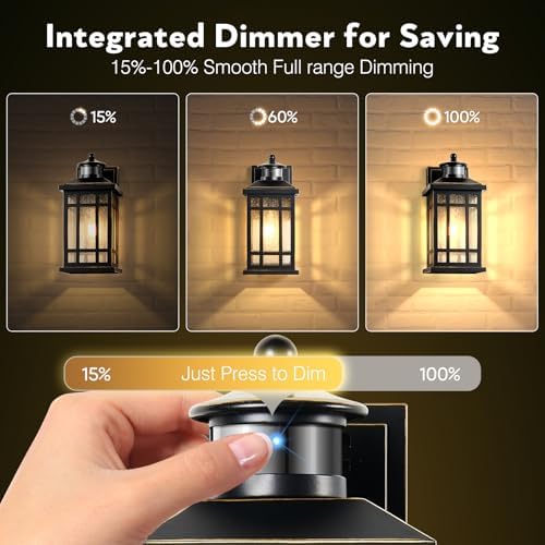 Motion Sensor Outdoor Lights, Black Dusk to Dawn Outdoor Lighting with Tempered Glass, Aluminum Waterproof Anti-Rust Outside Wall Light Fixtures, Adjustable Sensitivity & Brightness, Hardwired - Image 3