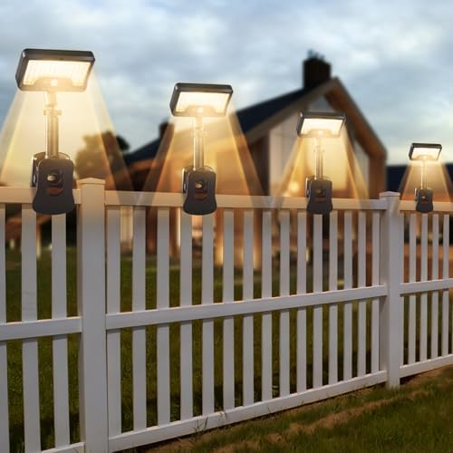 Clip On Solar Motion Lights Outdoor,360°Rotatable Fence Lights(4Pack,3000K) by SunlightEncounter