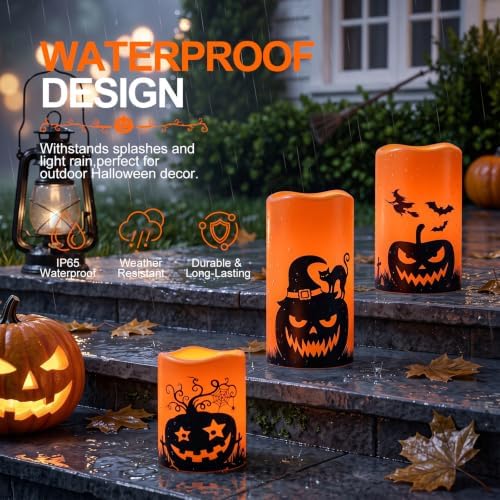 Homemory Halloween Waterproof Flameless LED Pillar Candle with Timer Remote - Image 2