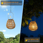 2 Pack Solar Lights Outdoor Waterproof, Rattan Solar Lantern, Hanging Outdoor Solar Lights for Yard, Outdoor Solar Lanterns Decorative, Garden Lights Solar Powered for Tree, Patio, Table Lantern Decor - Image 4