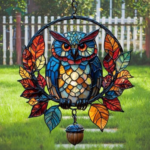Mosaic Owl Fall Leaves Acrylic Suncatcher by AVAGAN