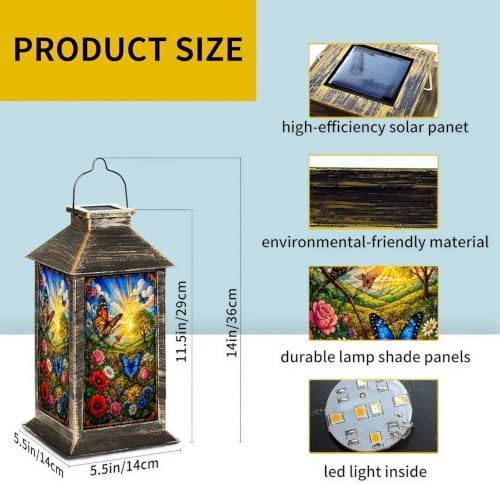 Solar Lantern Vibrant Butterfly Floral Outdoor Waterproof Garden Hanging Lantern Solar Powered Lighting Outside Solar Light for Patio Yard Camping, Gifts for Women Mom - Image 2