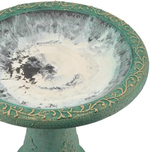 Arcadia Garden Products BB04 Fiberclay Bird Bath Outdoor Garden Decor, Antique Vintage Weather Resistant Water Bowl for Backyard and Patio and, 20-inch Tall, Green - Image 5