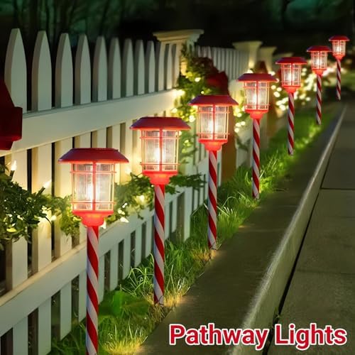 Dynaming 6 Pack Dual Use Solar Christmas Path Lights Outdoor, Hanging Lantern Solar Garden Light with Edison Bulb, Xmas Pathway Markers, Auto On/Off Candy Cane Lights for Patio Yard Walkway Driveway - Image 3