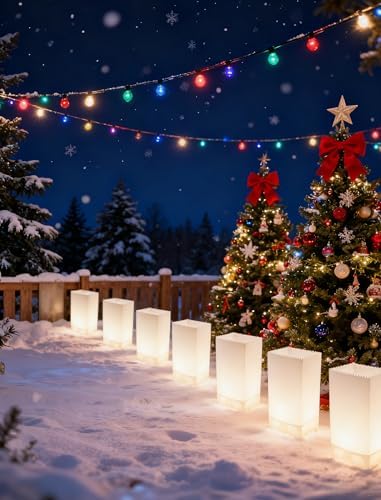10 LED Luminaria Pathway Lights, Connectable & Weatherproof Outdoor/Indoor Walkway Light Set with Stakes & Zip Ties, Plug-in for Yard, Patio, Party, and Christmas Holiday Decorations (Warm White) - Image 4