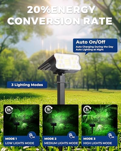 HGGH Solar Lights Outdoor Waterproof IP67, 60 LED 3 Lighting Modes Solar Spot Lights Outdoor for Yard Garden Pathway Landscape, Auto On/Off, Function 2 in 1(Cool White, 4 Pack) - Image 3