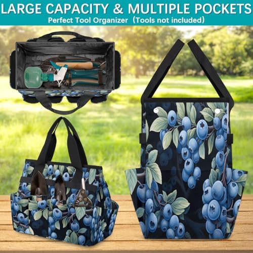 Blueberry Garden Tool Bag Organizer Heavy Duty Fruit Printed Gardening Tote Bag with 10 Pockets for Women Men Gardening Gifts - Image 5