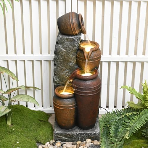 34'' Outdoor Garden Water Fountain with Lights, Large Patio Water Feature - Image 6