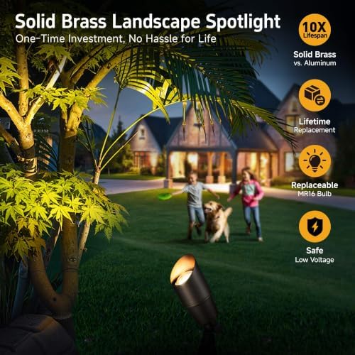 Gardenreet Brass Landscape Lighting - Outdoor Low Voltage Spotlights LED, 12V Wired Uplights, Waterproof Spot Lights, Antique Bronze for Outside Trees with 5W 2700K Warm White MR16 Bulb (4 Pack) - Image 2