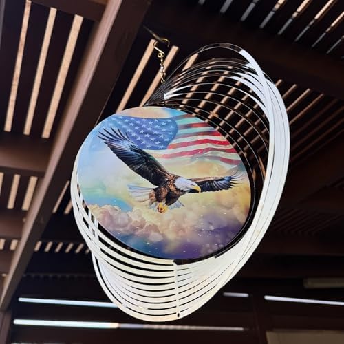3D Wind Spinner 12" (30cm) Large Stainless Steel, Mirror Reflective Bald Eagle USA Flag, Smooth Spinning Kinetic Metal Garden Decor for Outdoor Indoor Patio Balcony Yard - Image 5