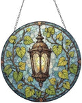 Ornate Lantern Surrounded By Green Leaves Stained Glass Suncatcher 9.8 Inch by Unknown