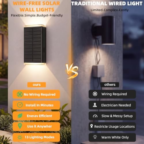 4Pack Solar Wall Lights Outdoor, 13 Modes Dusk to Dawn Up Down Wall Sconce - Image 2