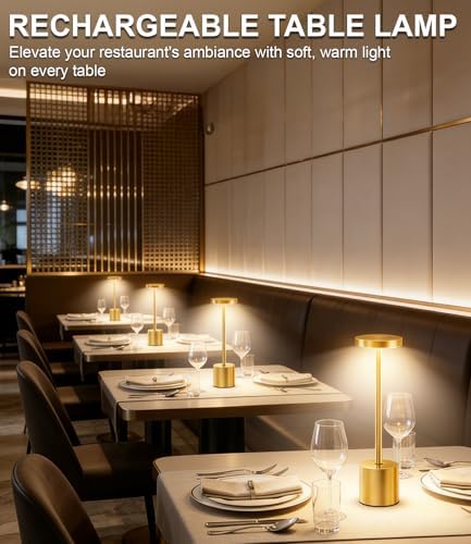 Swinerton Cordless Table Lamp Set of 2, Gold 5000mAh Rechargeable Battery Operated Lamps, Wireless 3 Color Dimmable Touch Lamp Table Light for Restaurant Dining Patio Outdoor, Home Decor - Image 3