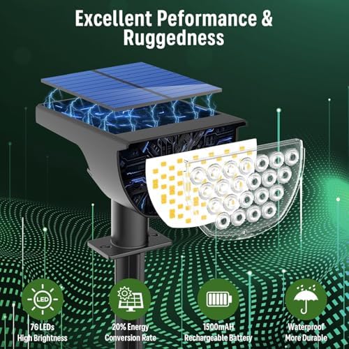 GKGG Solar Lights Outdoor Waterproof IP65, Solar Powered 76 LED 3 Lighting Modes Solar Spot Lights Outdoor for Yard Garden Landscape Pathway (White, 6 Pack) - Image 3
